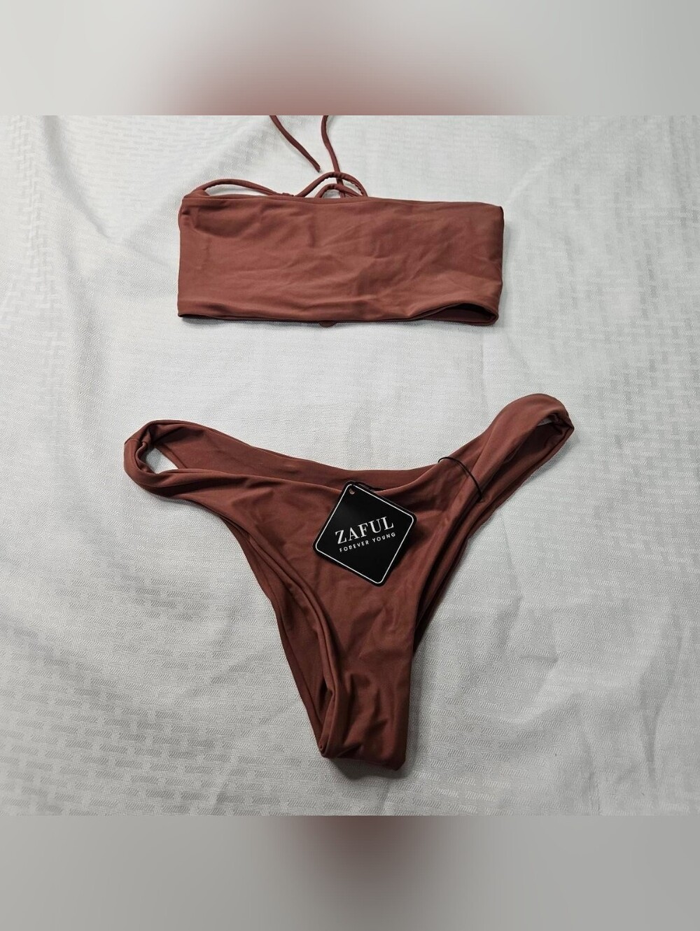 Zaful Chocolate Brown Bandeau Bikini Set